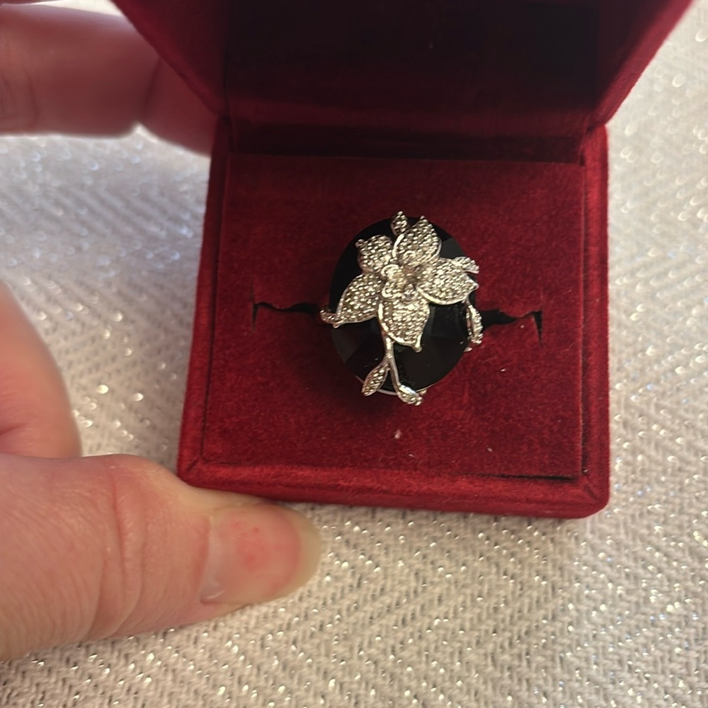Affinity Black Onyx Ring with Diamond Chips